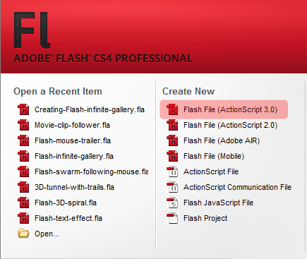 Create a Flash ActionScript 3 Document